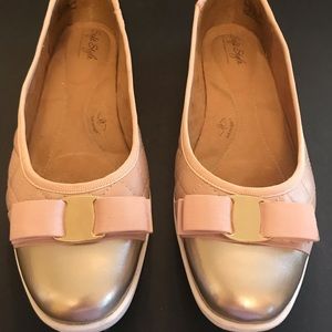 Blush Leather Quilted Casual Shoe with bow